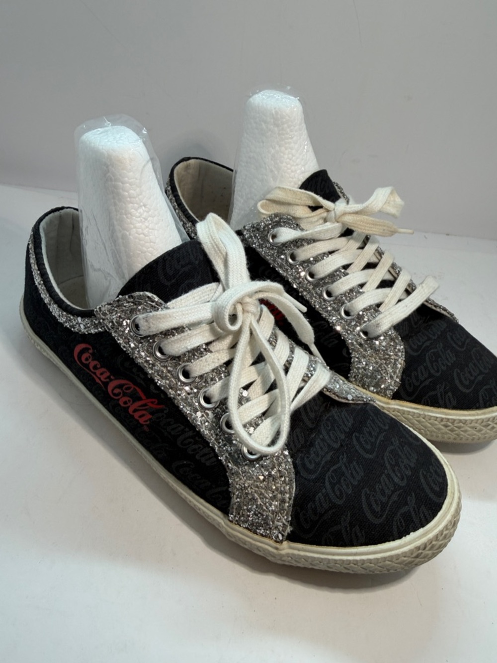 Coca Cola Black Logo Glitter Accent Sneakers Bradford exchange